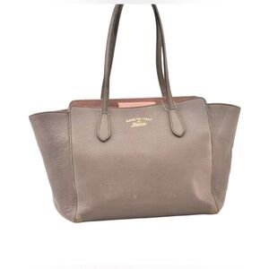 GUCCI Swing Medium Shoulder Tote Bag Leather Gray